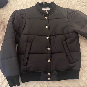 Derek Lam Crosby bomber jacket with puff sleeve and silver button detailing - L